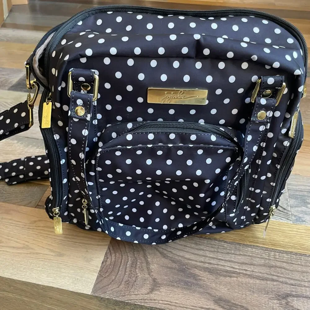 JuJuBe BFF Convertible Diaper Bag The Duchess Black White Polka Dot